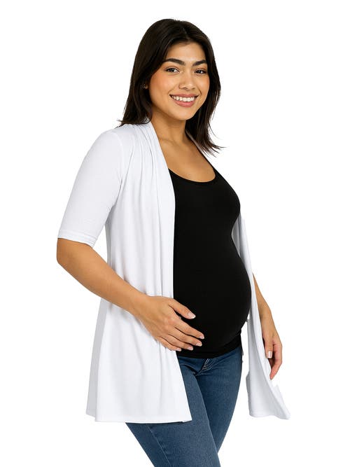 24seven Comfort Apparel Maternity Loose Fit Open Front Cardigan In White