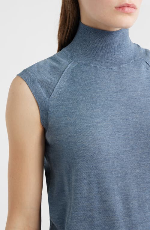 Hugo Boss Boss Fipini Turtleneck Sleeveless Virgin Wool Sweater In Blue