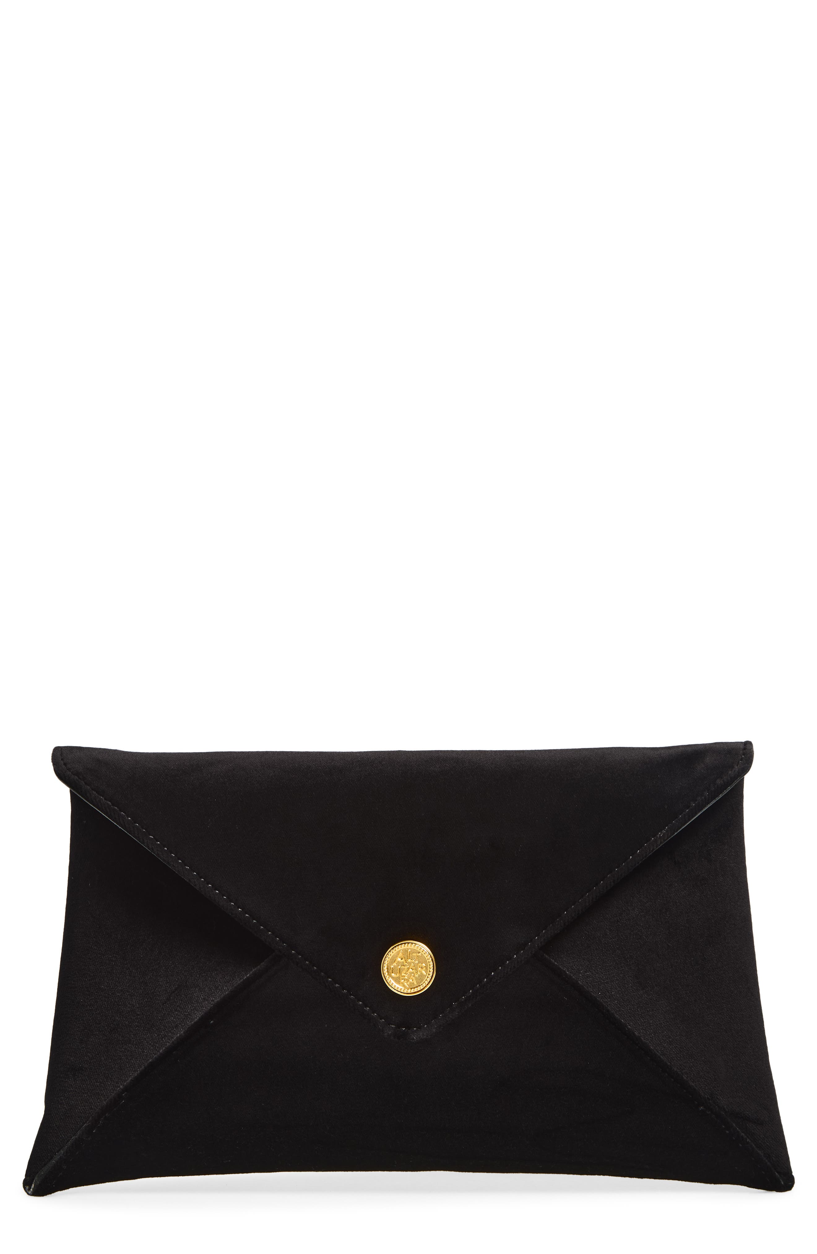 Medallion Velveteen Envelope Clutch, Main, color, BLACK