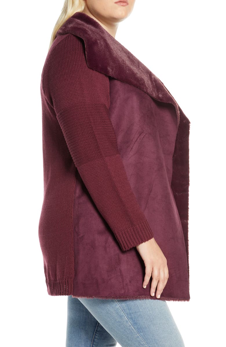 Single Thread Sweater Jacket with Faux Fur Trim, Alternate, color, 