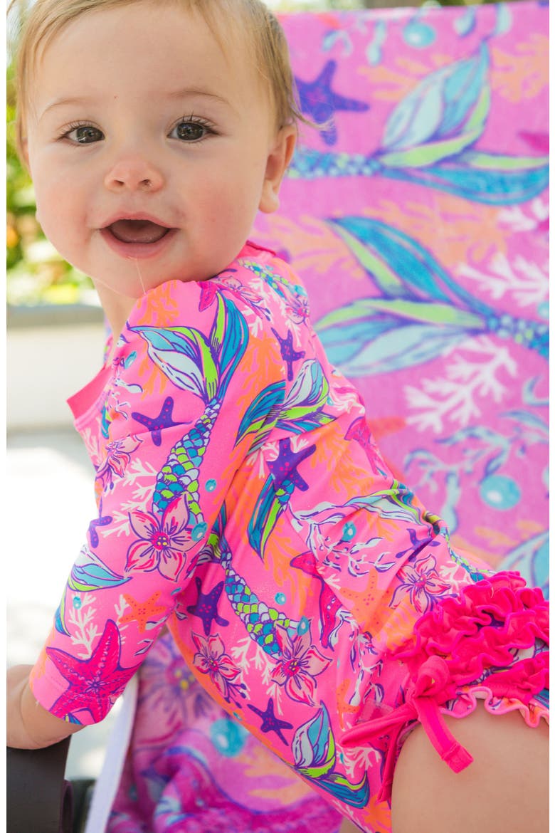 Kids' Mermaid Long Sleeve One-Piece Rashguard Swimsuit, Alternate, color, PINK