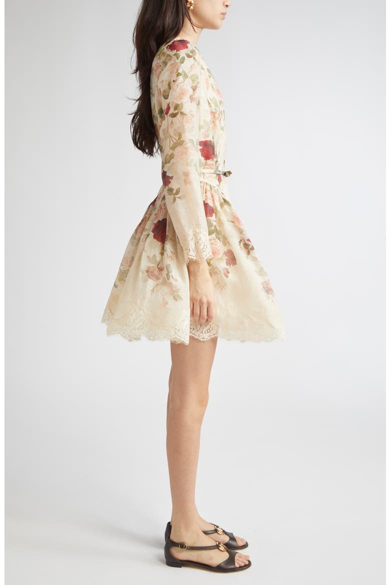 Zimmermann Hypnotic Lace Trim Long Sleeve Belted Linen & Silk