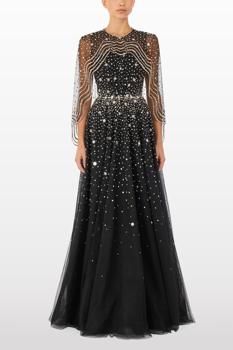 Oliver Beaded-Appliqué Maxi Dress, Alternate, color, Liquorice