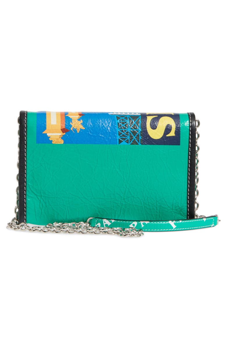 Balenciaga Bazar Printed Leather Wallet on a Chain, Alternate, color, 