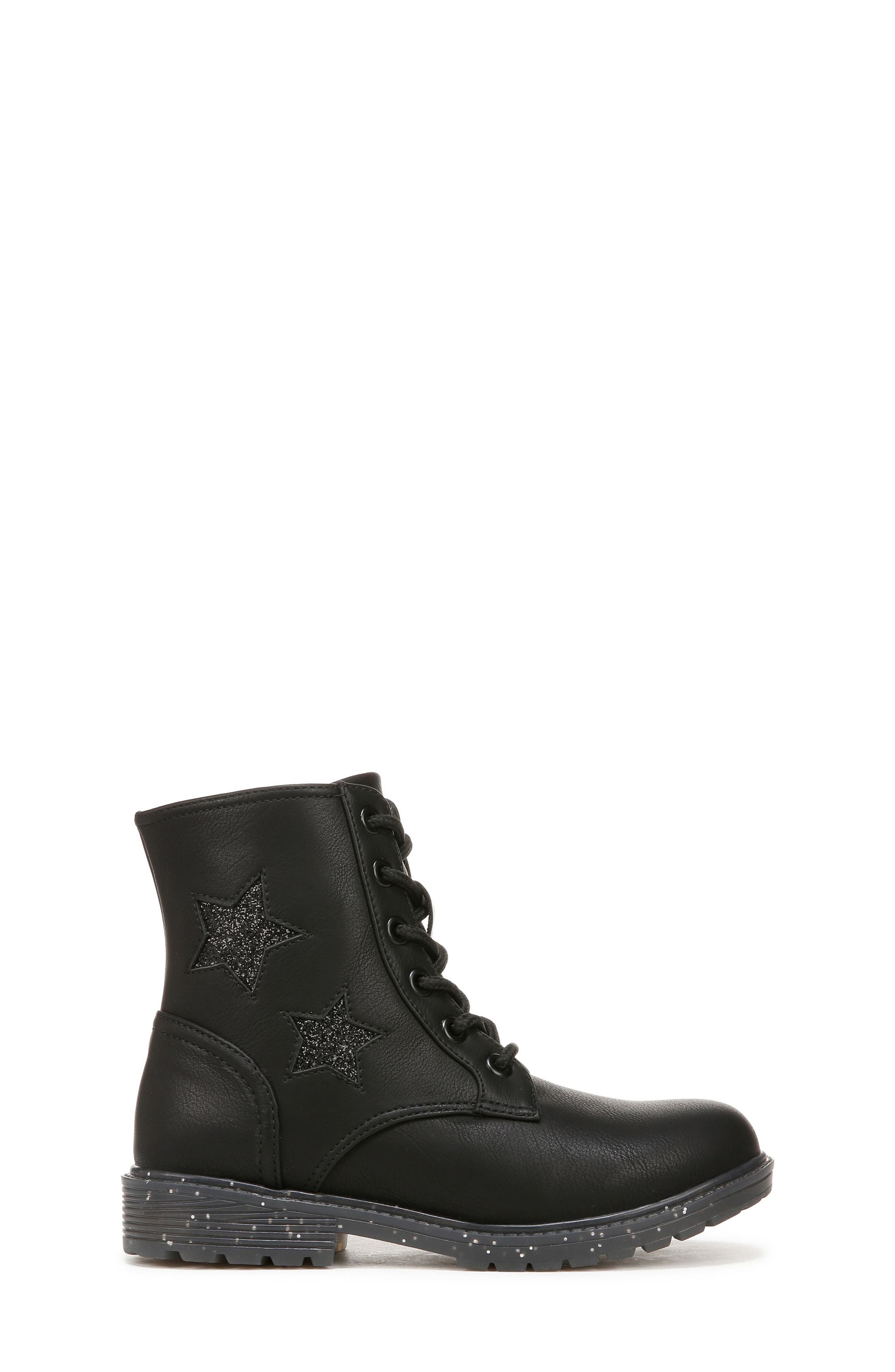 Blowfish Malibu Kids' Rena Star Glitter Combat Boot, Alternate, color, Black Faux Leather