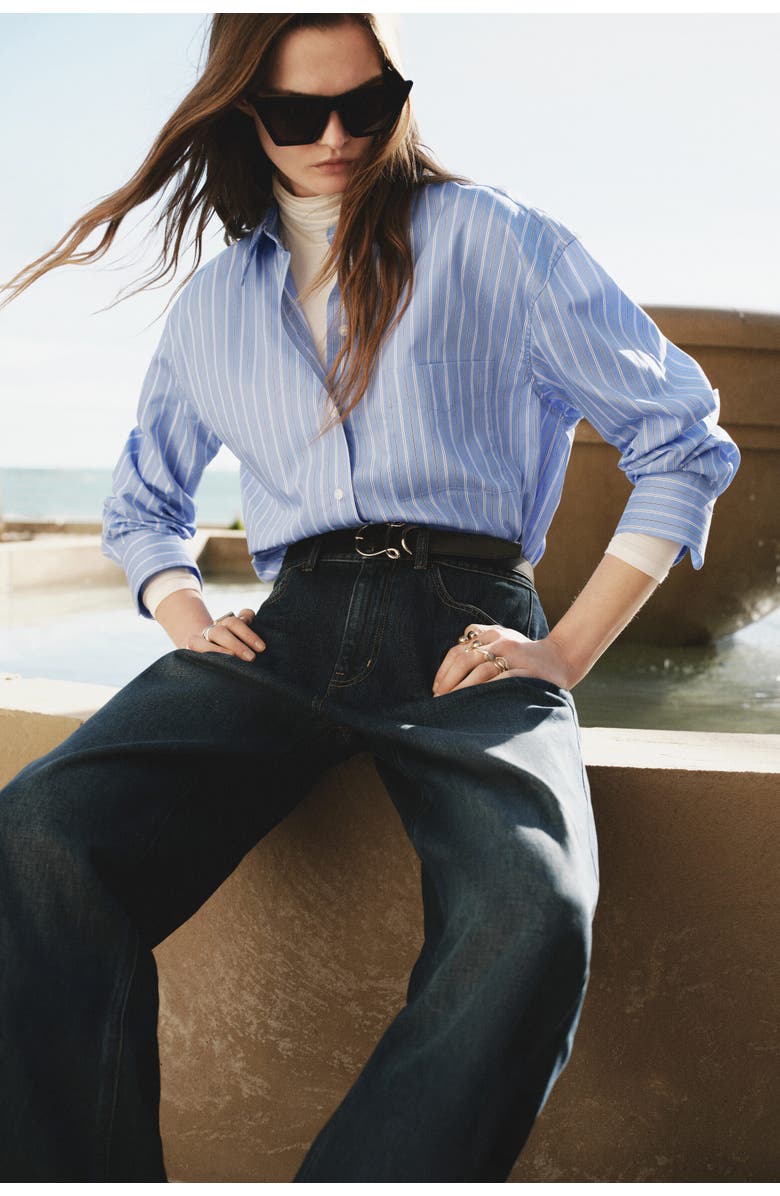 H&M Oversized Poplin Shirt, Main, color, Blue/Striped
