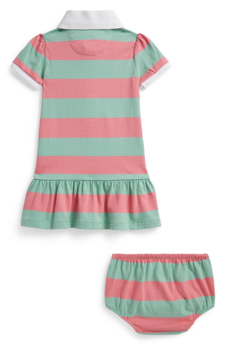 Ralph Lauren Rugby Stripe Cotton Jersey Dress & Bloomers Set, Alternate, color, Desert Rose Multi