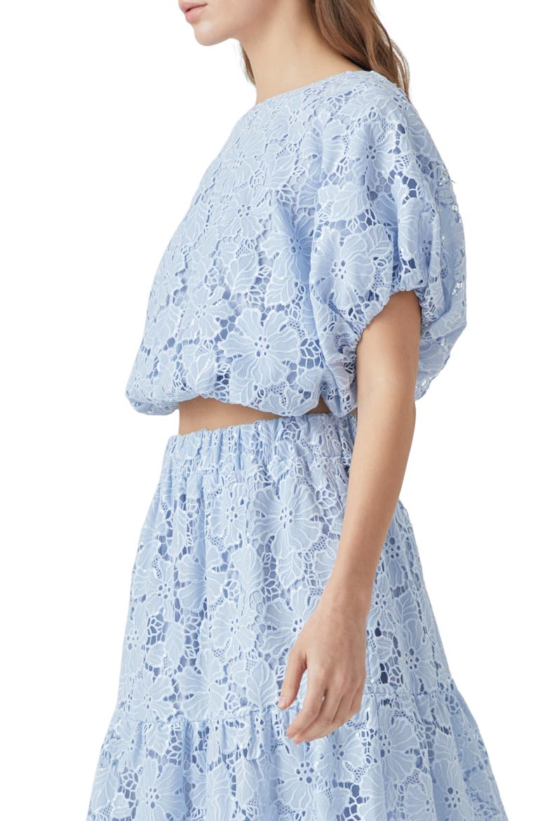 Sequin Lace Voluminous Crop Top, Alternate, color, POWDER BLUE