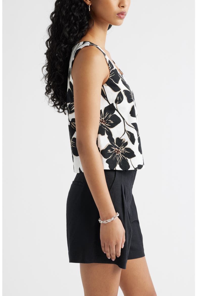 Square Neck Sleeveless Linen Blend Top, Alternate, color, WHITE- BLACK TROP BLOOM