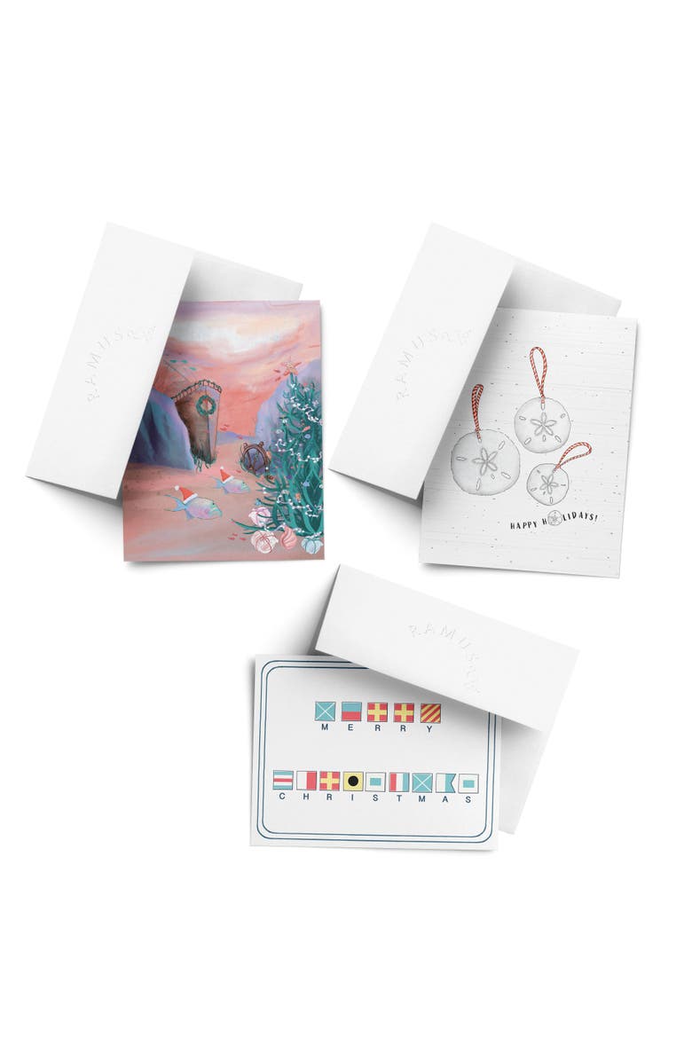 Ramus & Co Sand Dollar, Merry Christmas Nautical Flag, Under the Sea Winter/Holiday/Christmas Greeting Card Pack Sets, Main, color, Multi-Pack