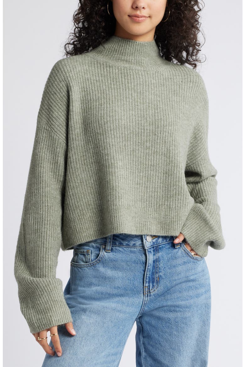 Oversize Cozy Mock Neck Sweater, Main, color, GREEN HALO