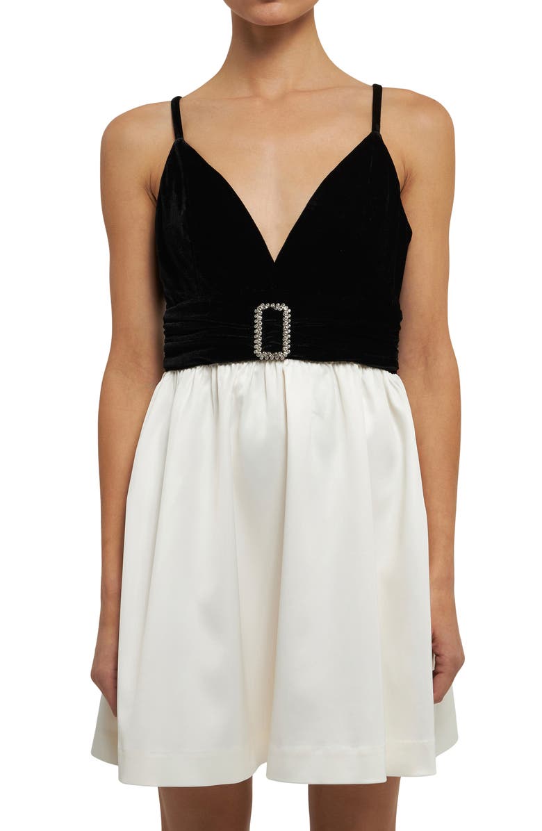 Endless Rose Jewel Detail Contrast Minidress, Alternate, color, Black/ Ivory