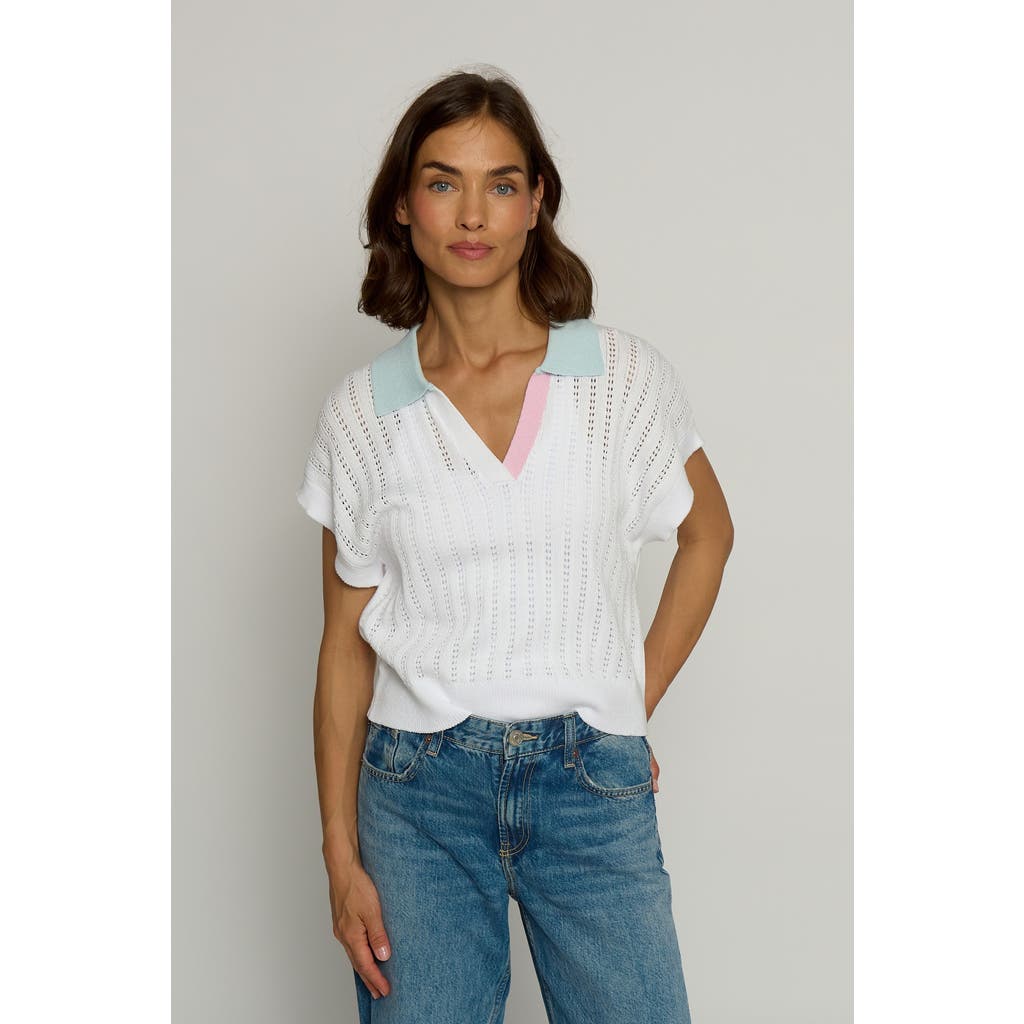 Central Park West Colorblock Pointelle Polo In White