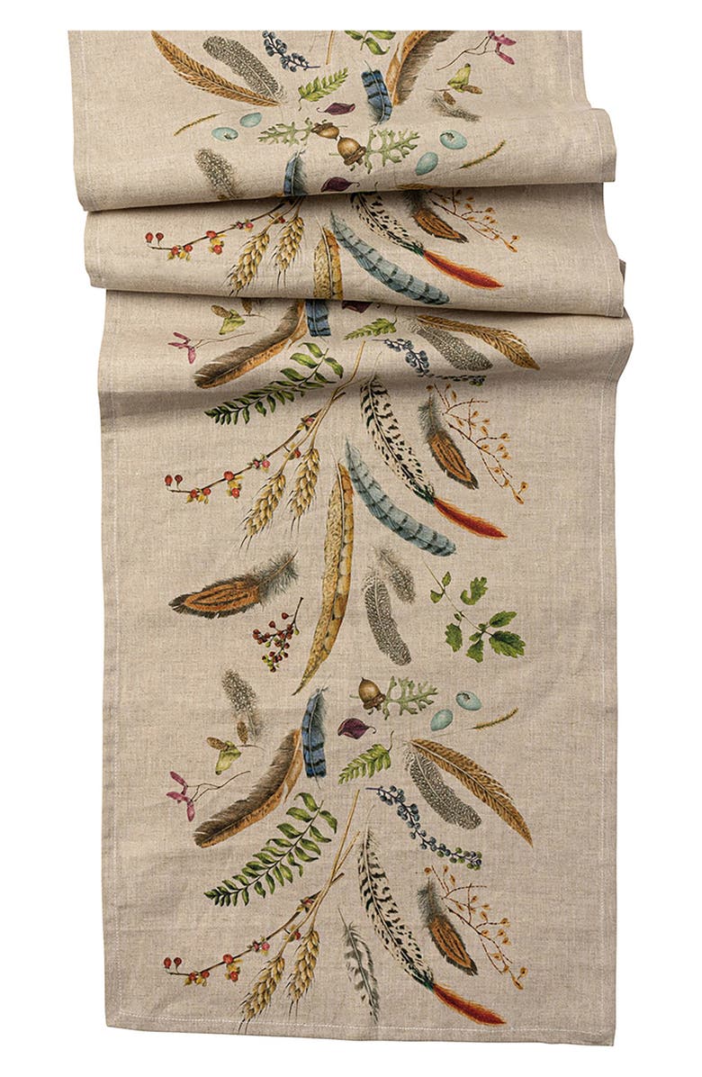 Juliska Forest Walk Linen Table Runner, Main, color, Caf Au Lait