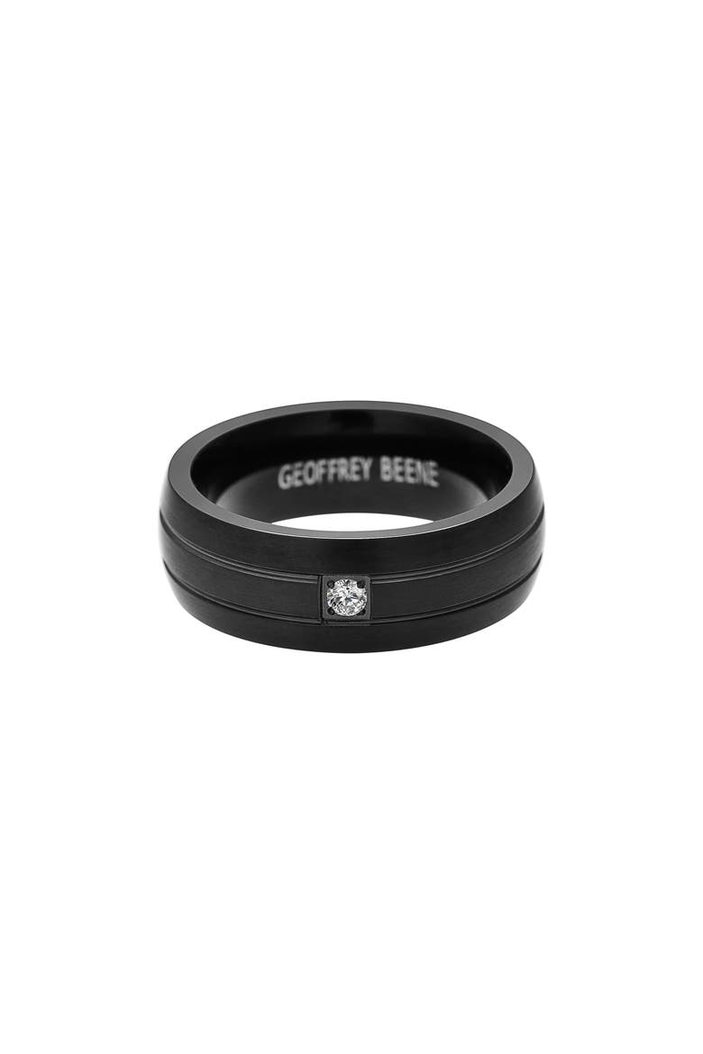 Men's Brushed Stainless Steel Cubic Zirconia Band Ring, Alternate, color, BLACK