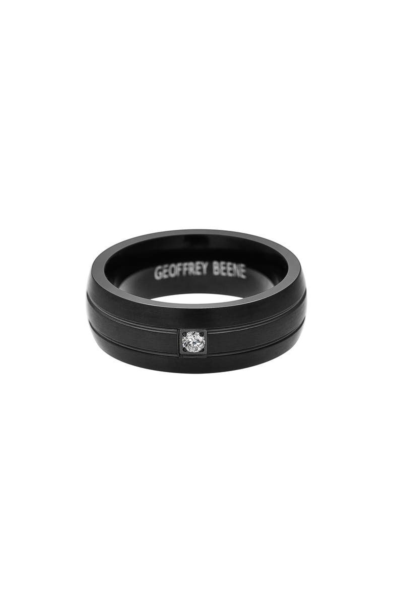 GEOFFREY BEENE Men's Brushed Stainless Steel Cubic Zirconia Band Ring, Alternate, color, Black