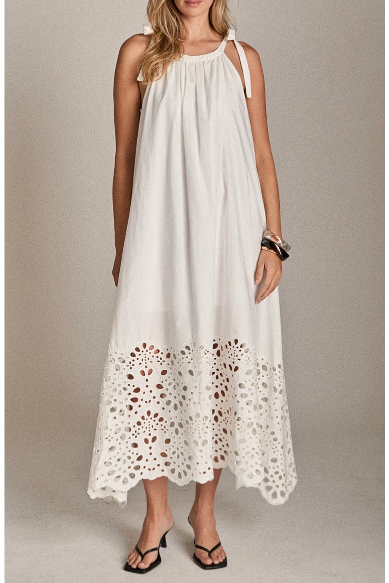 Eyelet Tie Strap Sleeveless Maxi Dress, Main, color, WHITE
