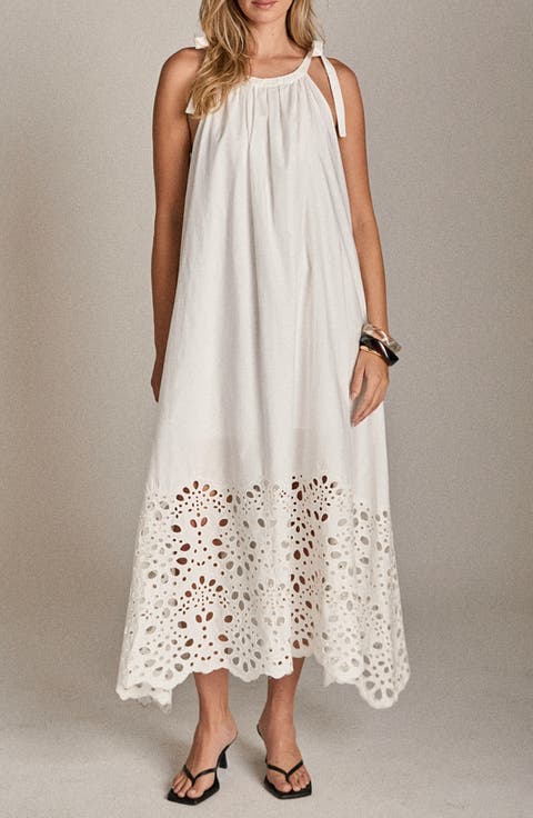Eyelet Tie Strap Sleeveless Maxi Dress