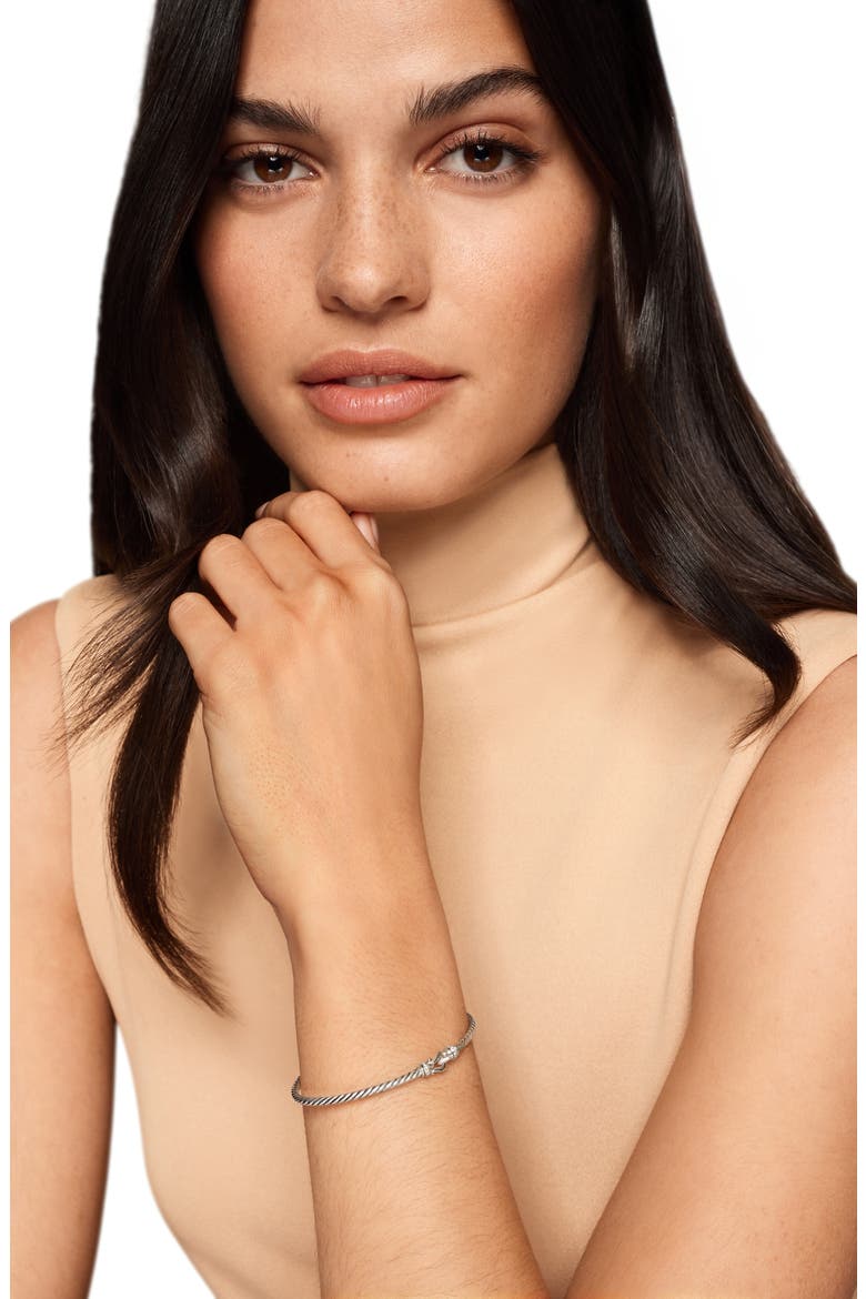 Micro Cable Flex® Buckle Bracelet in Sterling Silver with Diamonds, 2.6mm, Alternate, color, SILVER PAVE