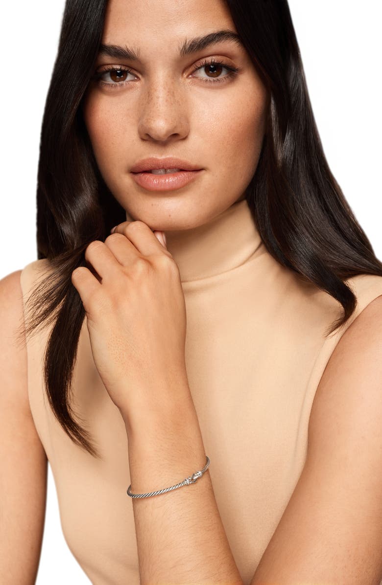 David Yurman Micro Cable Flex<sup>®</sup> Buckle Bracelet in Sterling Silver with Diamonds, 2.6mm, Alternate, color, Silver Pave