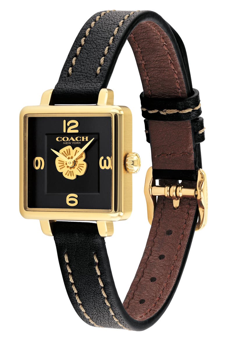 Cass Leather Strap Watch, Alternate, color, BLACK