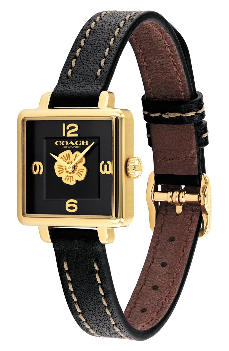 COACH Cass Leather Strap Watch, Alternate, color, Black