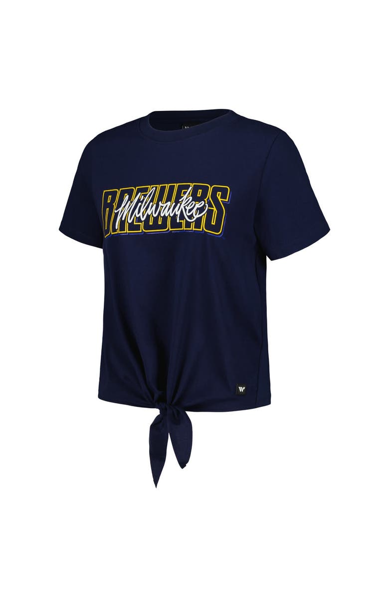 THE WILD COLLECTIVE Women's The Wild Collective Navy Milwaukee Brewers Twist Front T-Shirt, Alternate, color, Navy