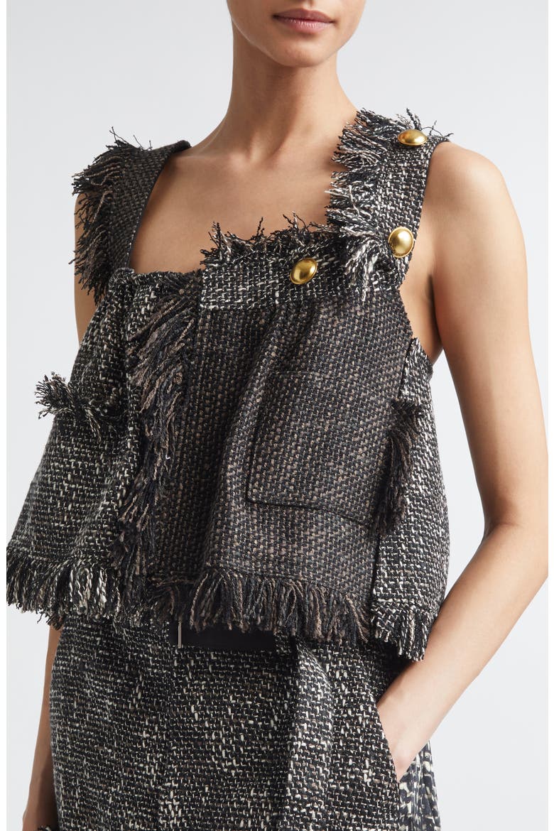 Crop Mixed Tweed Camisole, Alternate, color, BLACK