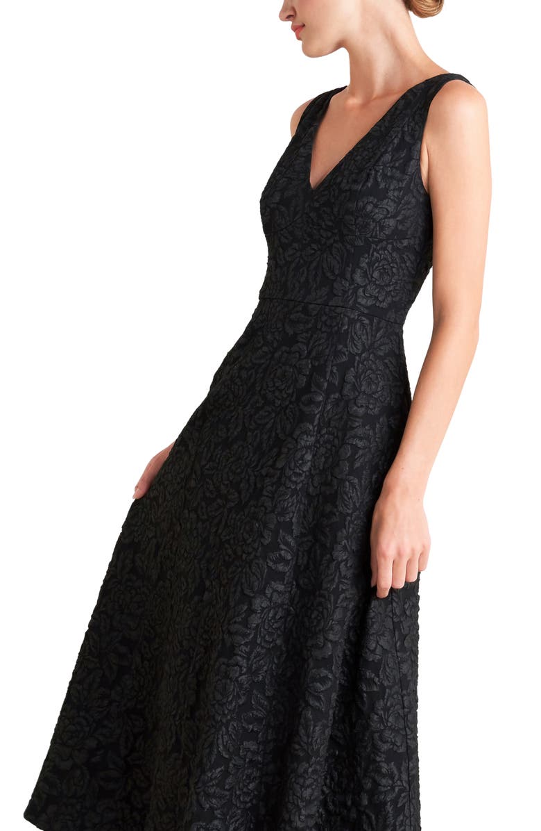 FREEMARKET Floral Jacquard Midi Cocktail Dress, Alternate, color, Black