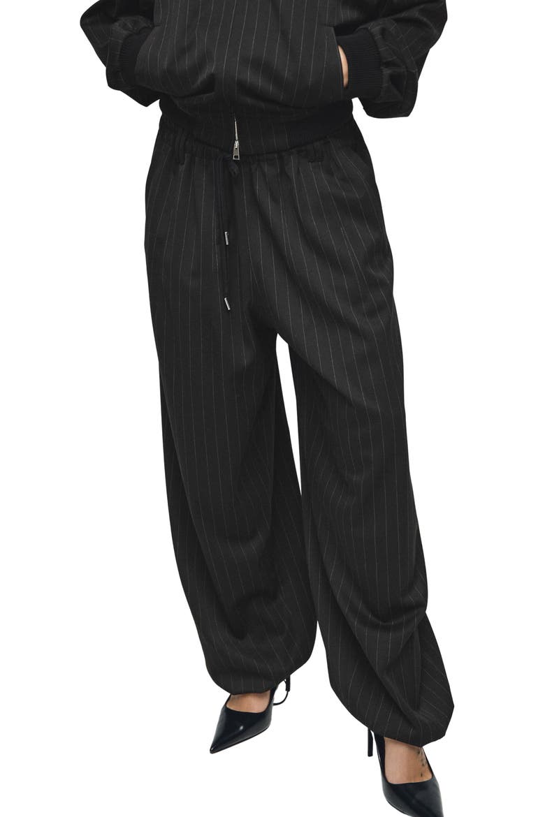 Pinstripe Balloon Pants, Main, color, BLACK