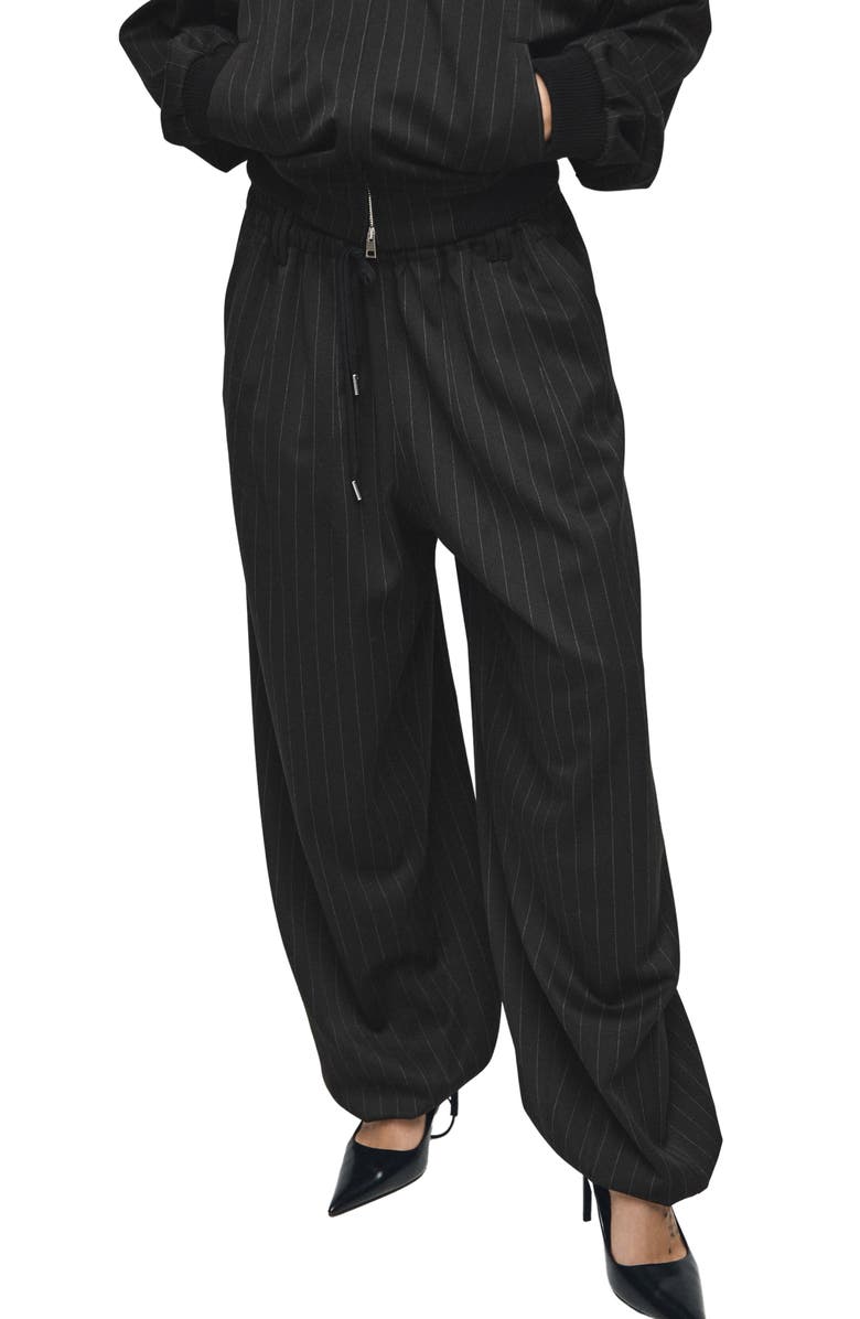 MANGO Pinstripe Balloon Pants, Main, color, Black