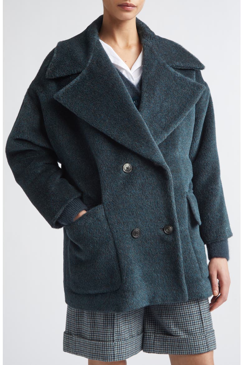 Double Breasted Alpaca & Virgin Wool Coat, Alternate, color, 178 DARK JADE
