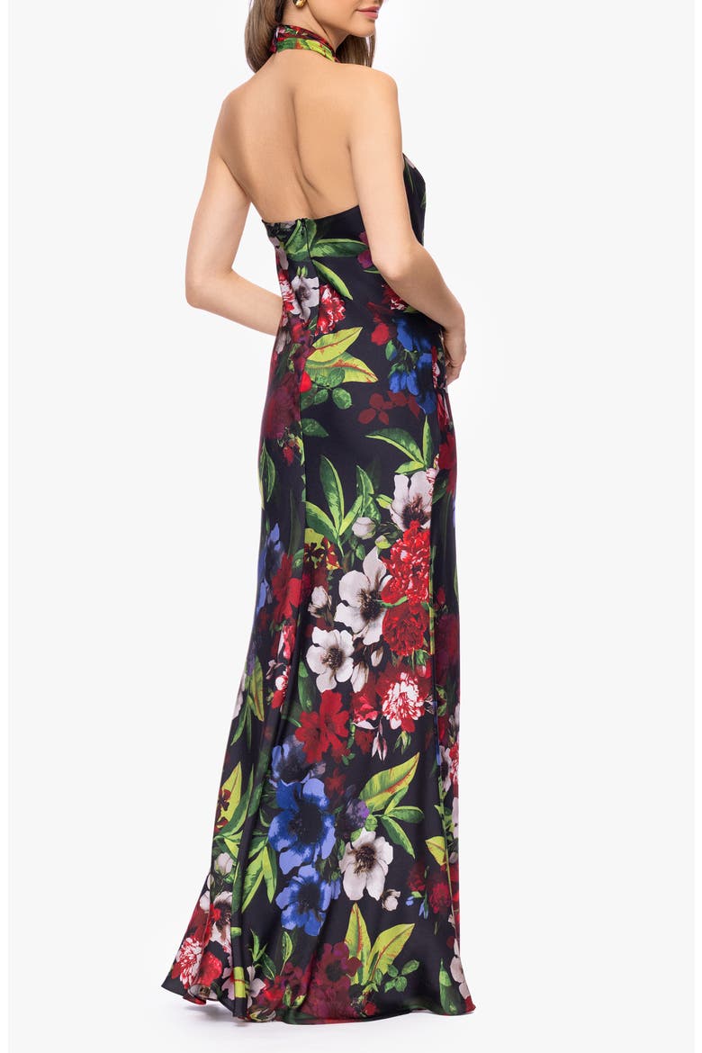 Floral Print Satin Halter Dress, Alternate, color, BLACK/ MULTI
