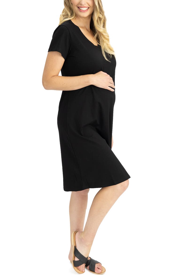 Stretch Cotton Maternity T-Shirt Dress, Alternate, color, BLACK