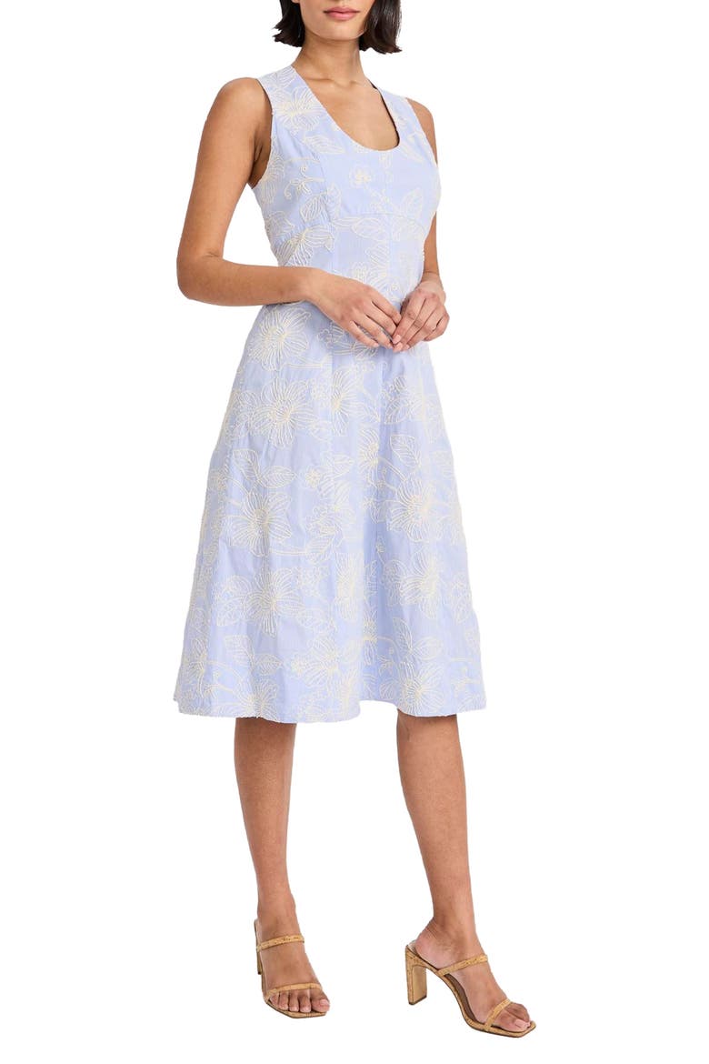 Sleeveless Cotton Blend Midi Dress, Alternate, color, BLUE/ IVORY