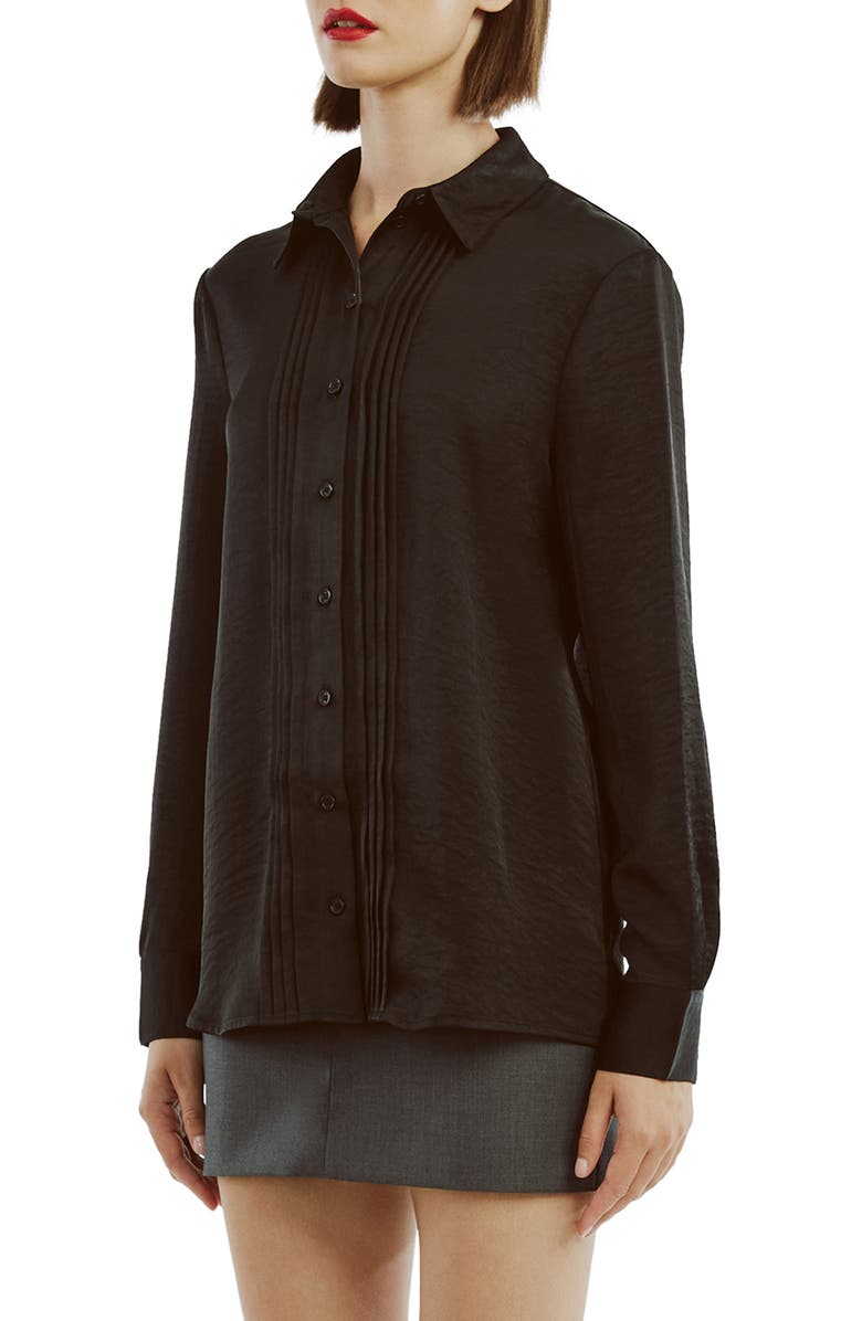Bardot Dinah Pintuck Satin Button-Up Shirt, Alternate, color, Black