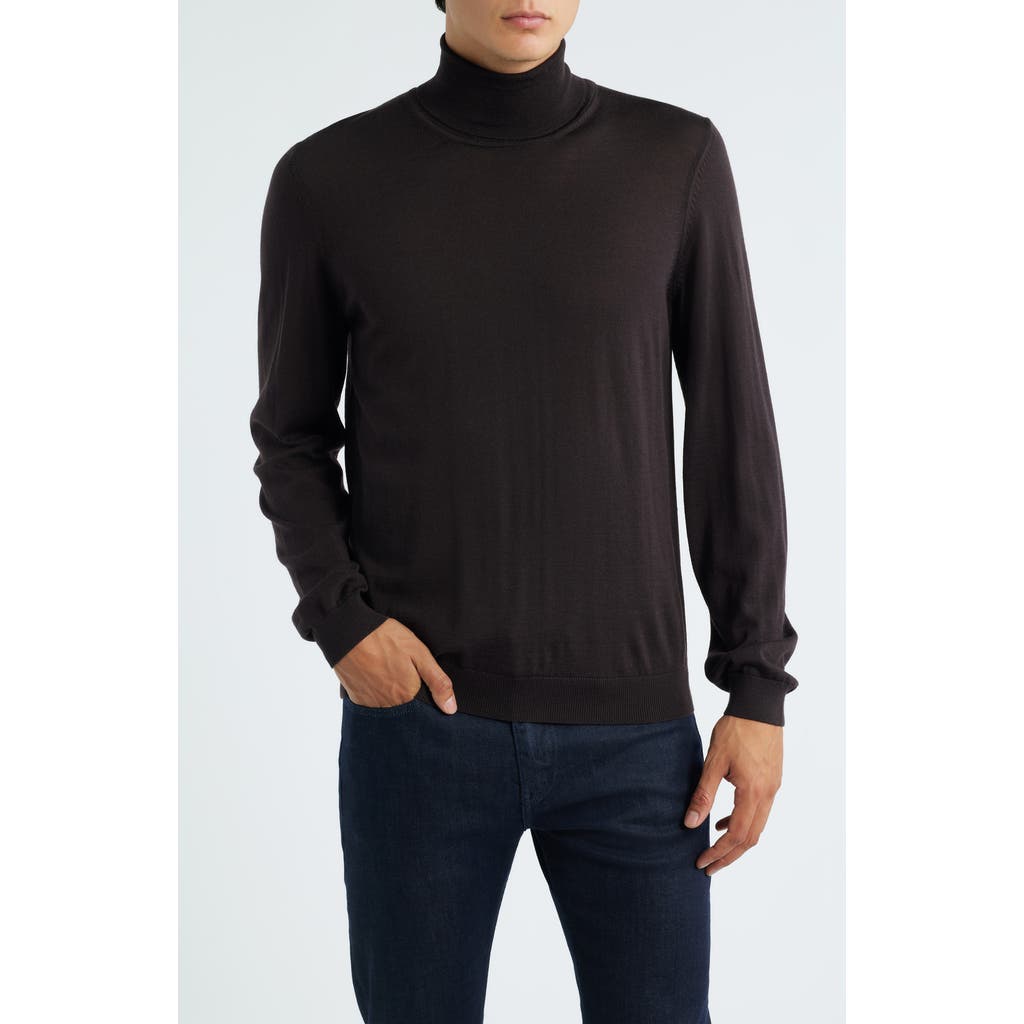 Hugo Boss Boss Musso Virgin Wool Turtleneck Sweater In Brown