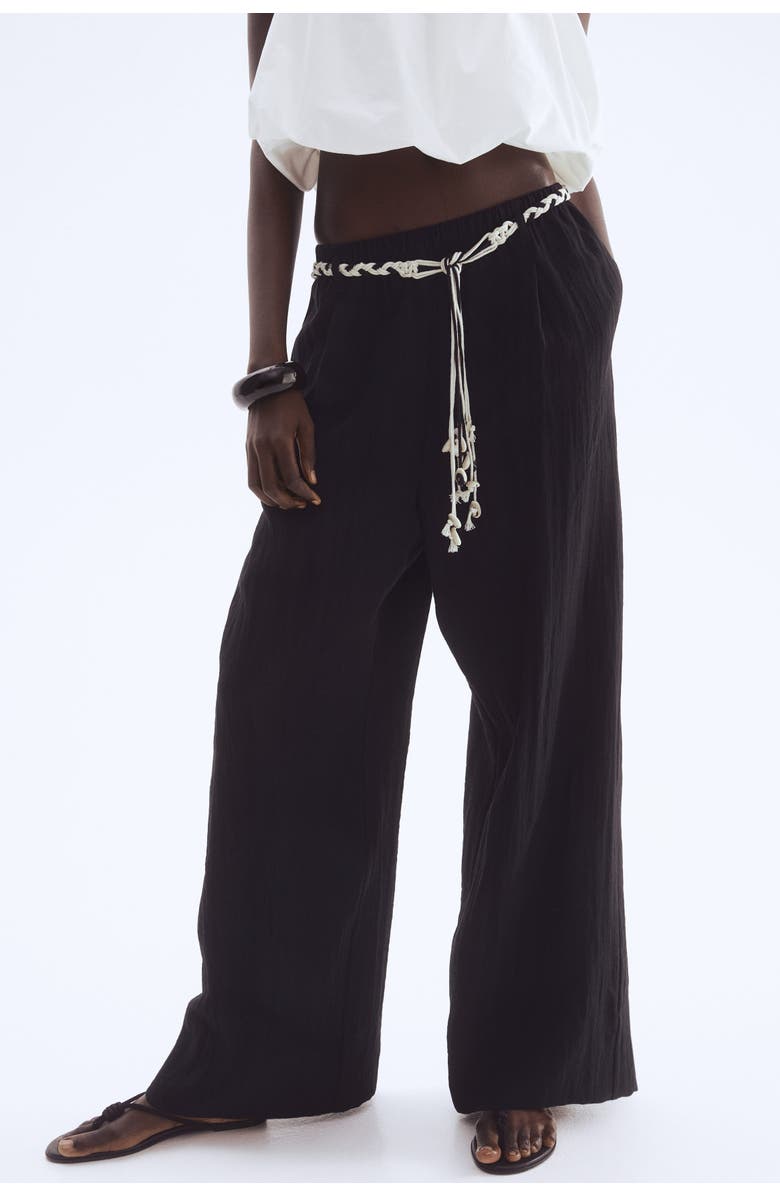 H&M Pants with macramé belt, Main, color, Black