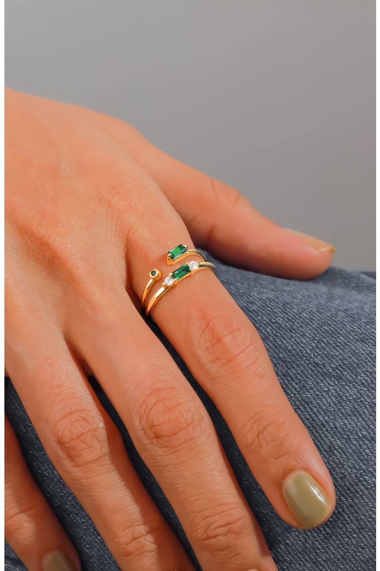 Baguette & Round Gemstone Ring, Alternate, color, GREEN