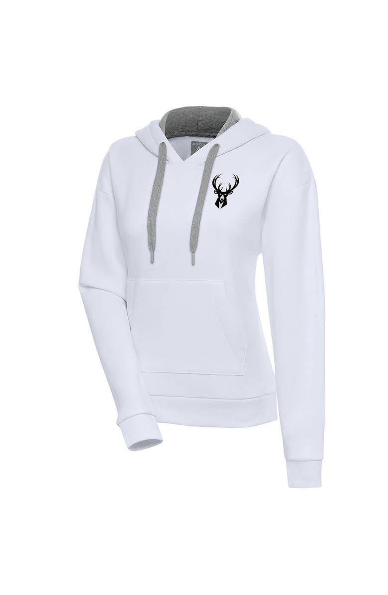ANTIGUA Women's Antigua White Milwaukee Bucks Brushed Metallic Victory Pullover Hoodie, Alternate, color, White