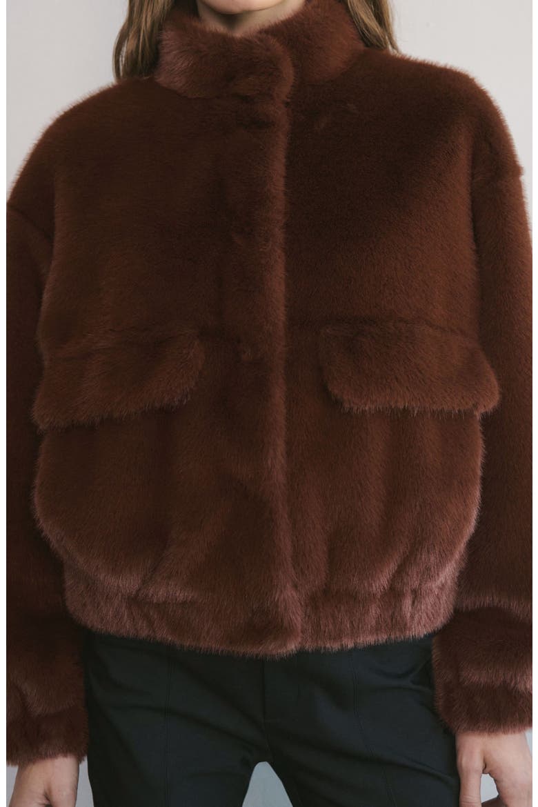Faux Fur Jacket, Alternate, color, BROWN