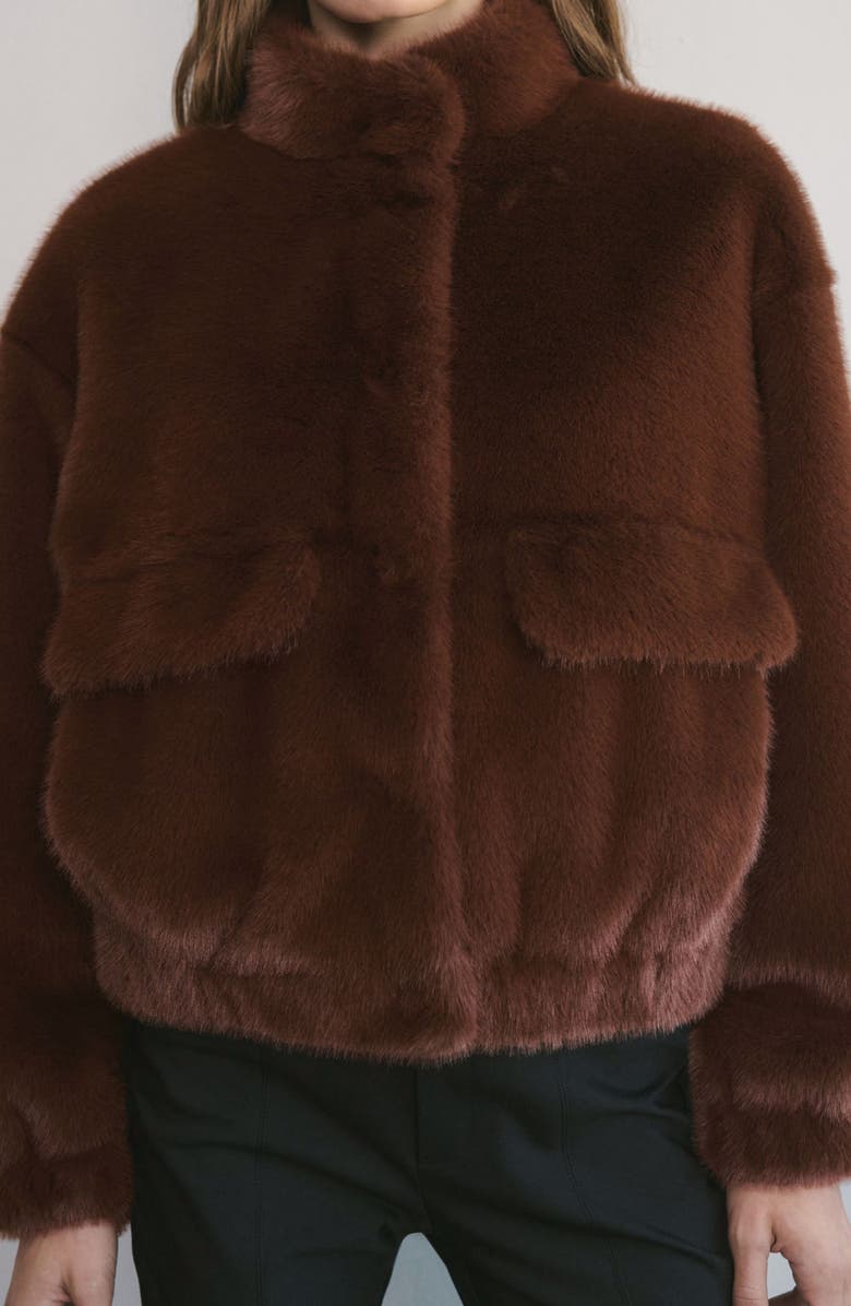 MANGO Faux Fur Jacket, Alternate, color, Brown