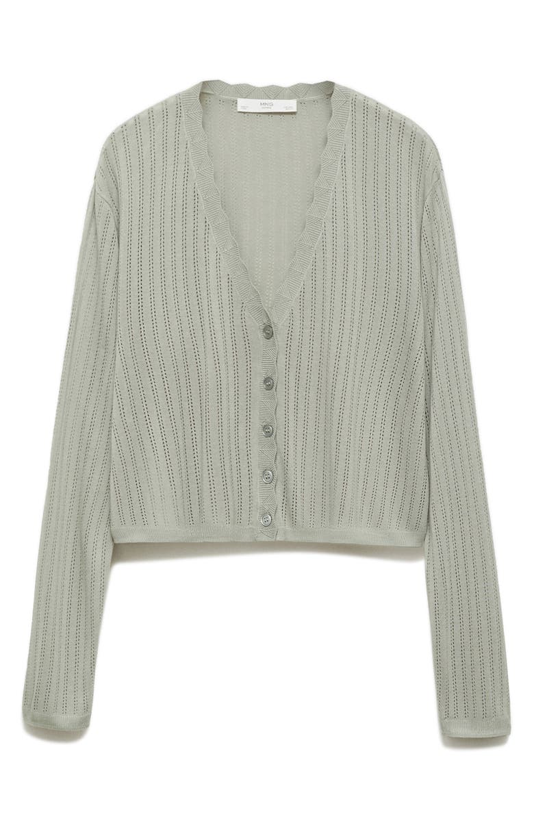 MANGO Pointelle Pajama Cardigan, Alternate, color, Aqua Green