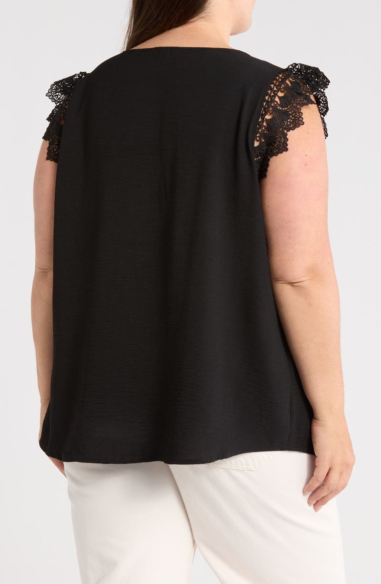 Adrianna Papell Lace Cap Sleeve Textured Top, Alternate, color, Black