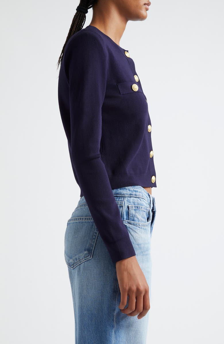 L'AGENCE Toulouse Crewneck Cardigan, Alternate, color, Midnight/ Gold