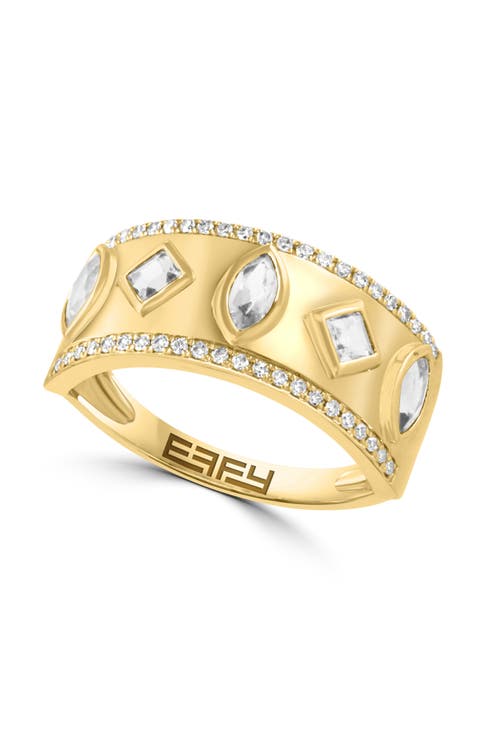14K Yellow Gold Diamond White Topaz  Mosaic Band Ring