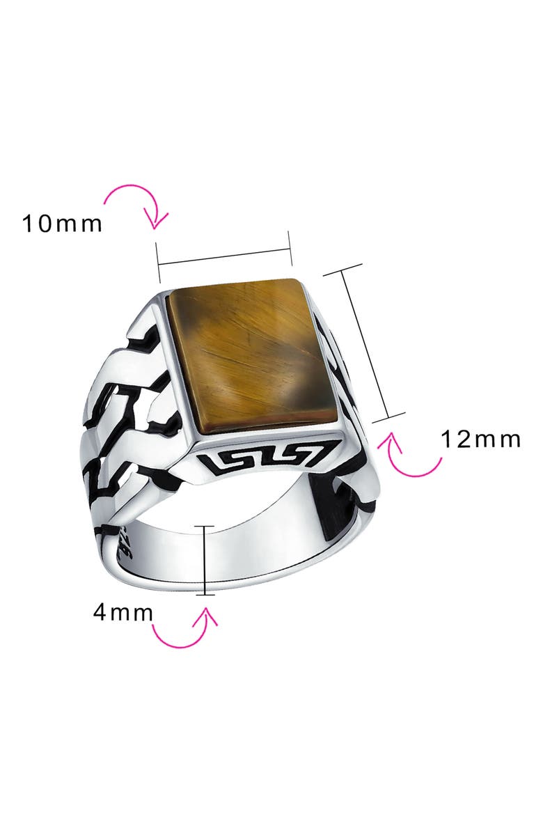 BLING JEWELRY Men's Sterling Silver Semiprecious Stone Signet Ring, Alternate, color, Brown
