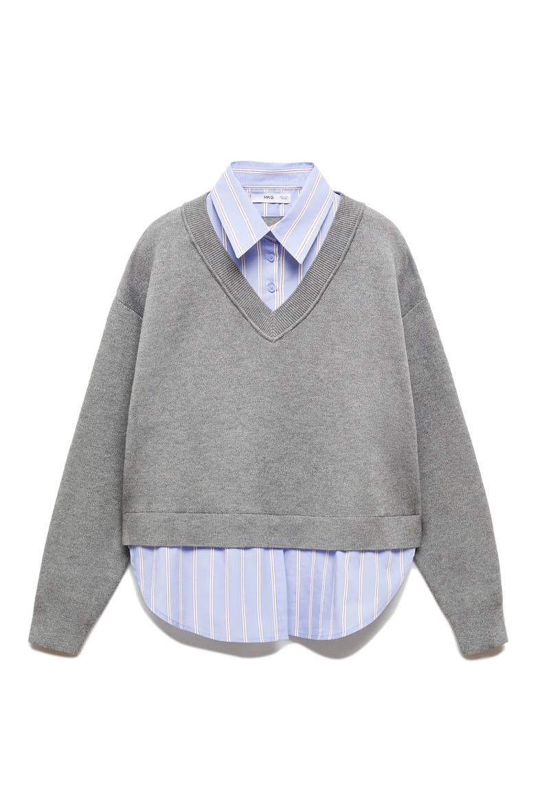Layered Look Sweater, Alternate, color, DARK HEATHER GREY