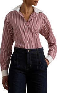 Lauren Ralph Lauren Stripe Cotton Broadcloth Button-Up Shirt