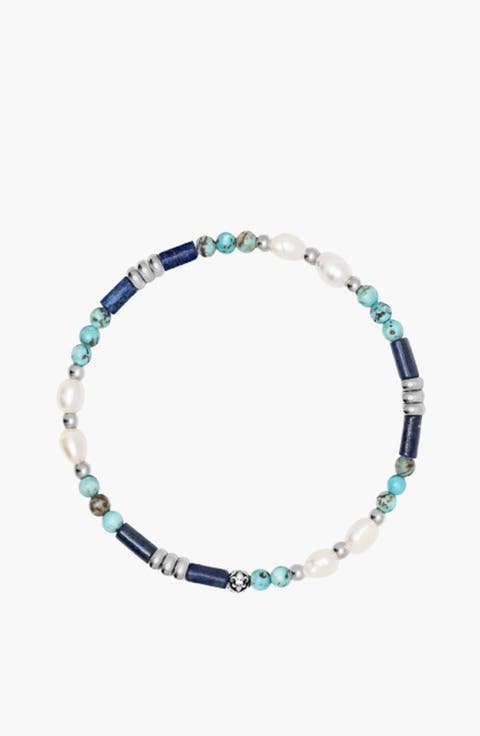 Turquoise Lapis And Pearl Gemstone Beaded Bracelet
